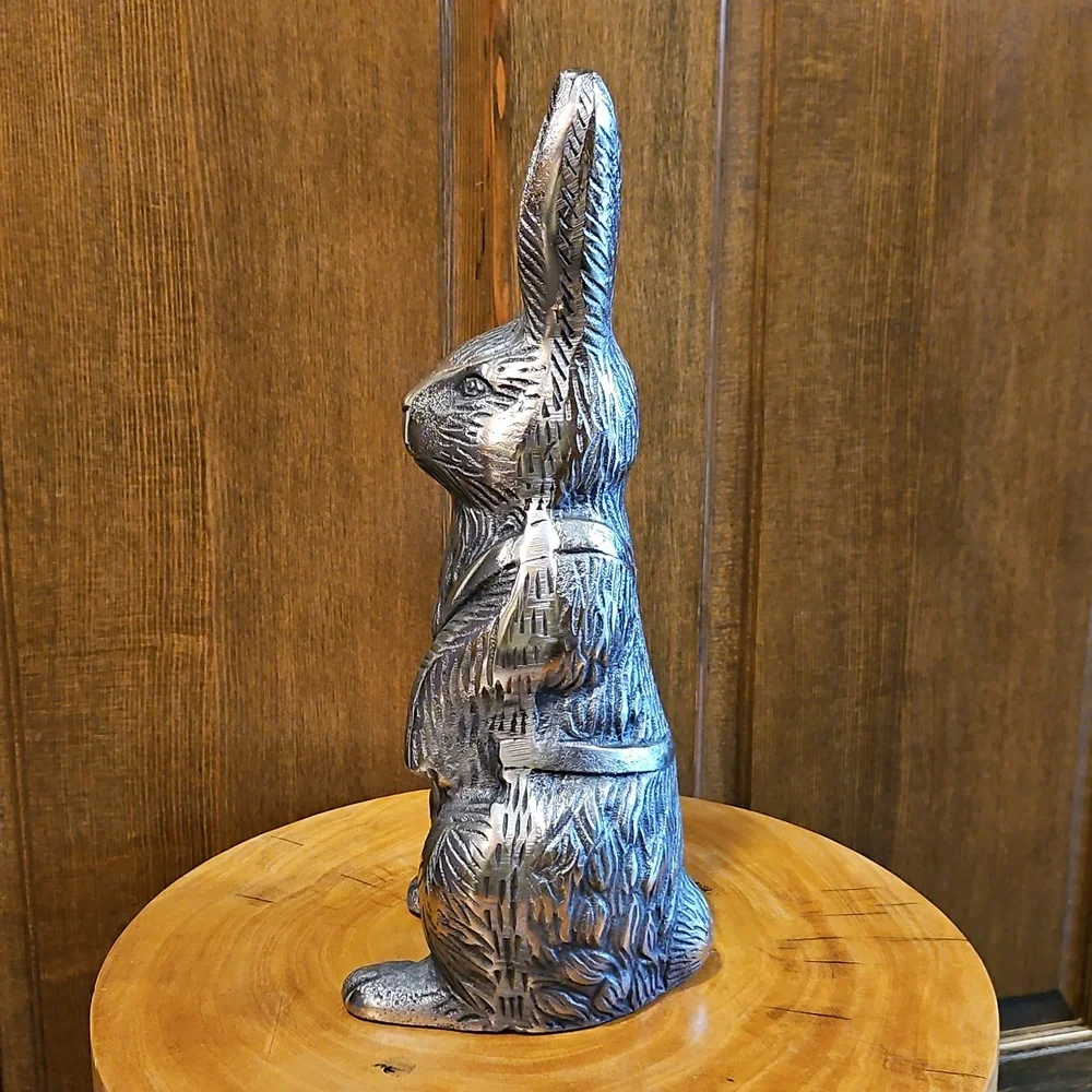 Silver Rabbit Sculpture 12.5" Tall Nice Hare Details - Picture 4 of 14